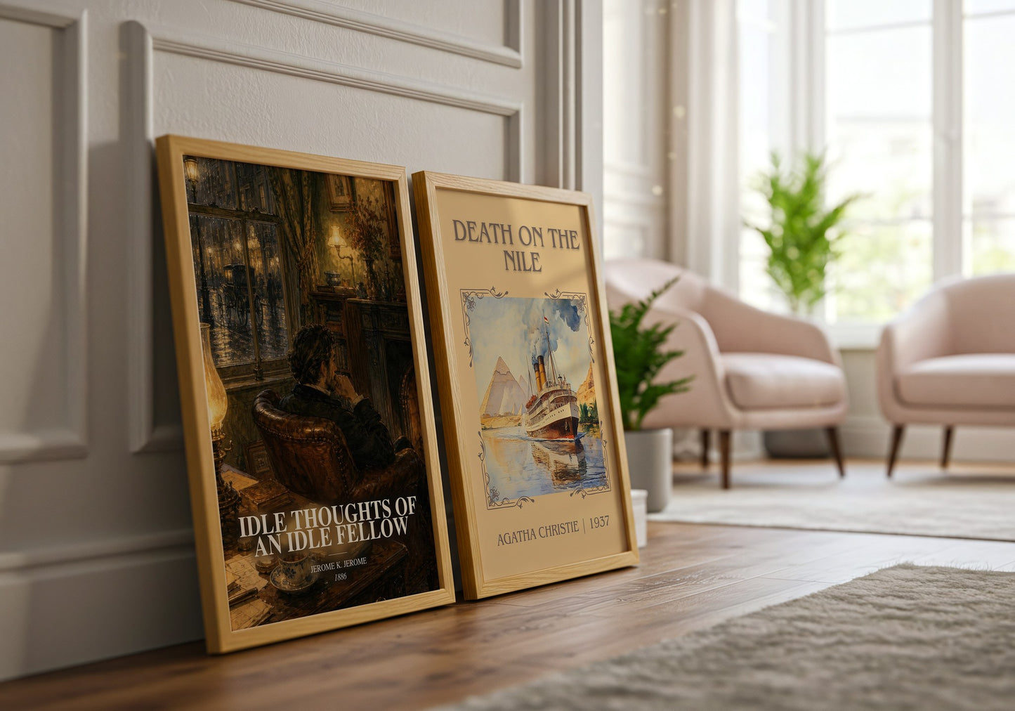 Idle Thoughts Of An Idle Fellow watercolour print framed by window – literary home decor
