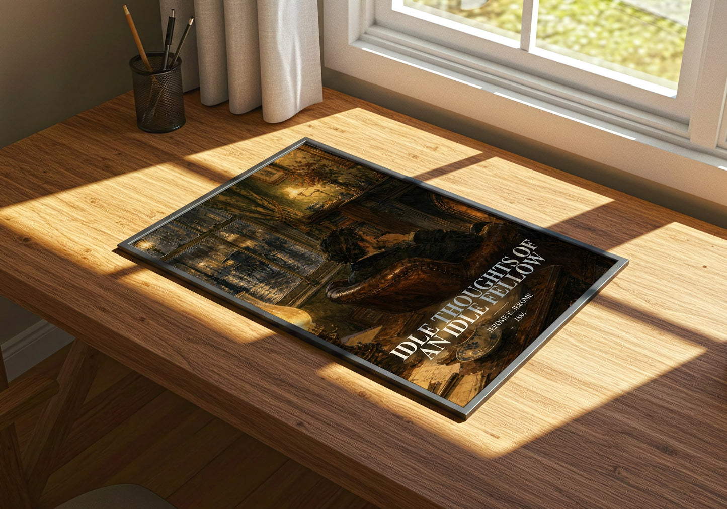 Idle Thoughts Of An Idle Fellow watercolour book poster framed on wall – non fiction wall art