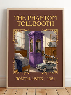 The Phantom Tollbooth Classic Book Art Print by Norton Juster – framed print leaning on a wooden floor