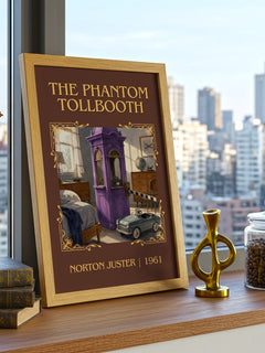 The Phantom Tollbooth Classic Book Art Print by Norton Juster – framed print on a city-view windowsill