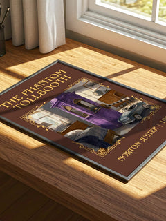 The Phantom Tollbooth Classic Book Art Print by Norton Juster – print on a sunlit desk