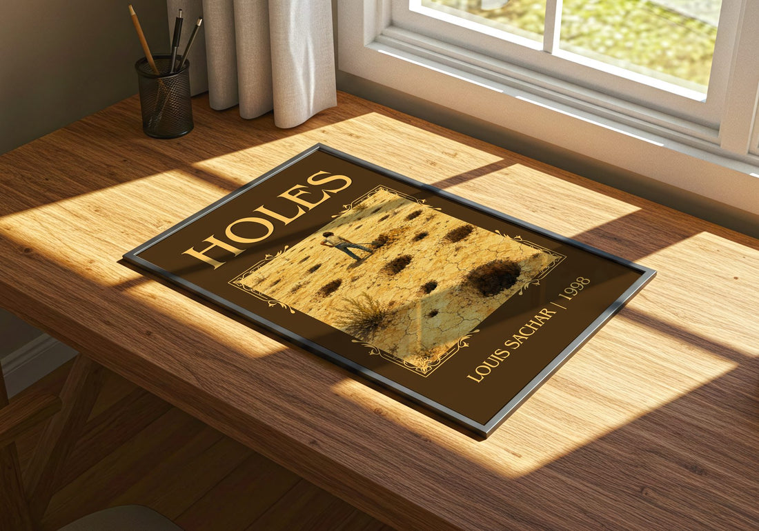Holes Classic Book Art Print by Louis Sachar – print on a sunlit desk