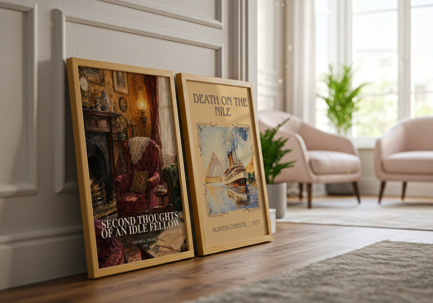 Second Thoughts Of An Idle Fellow watercolour print framed by window – literary home decor