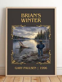 Brian's Winter Classic Book Art Print by Gary Paulsen – framed print leaning on a wooden floor