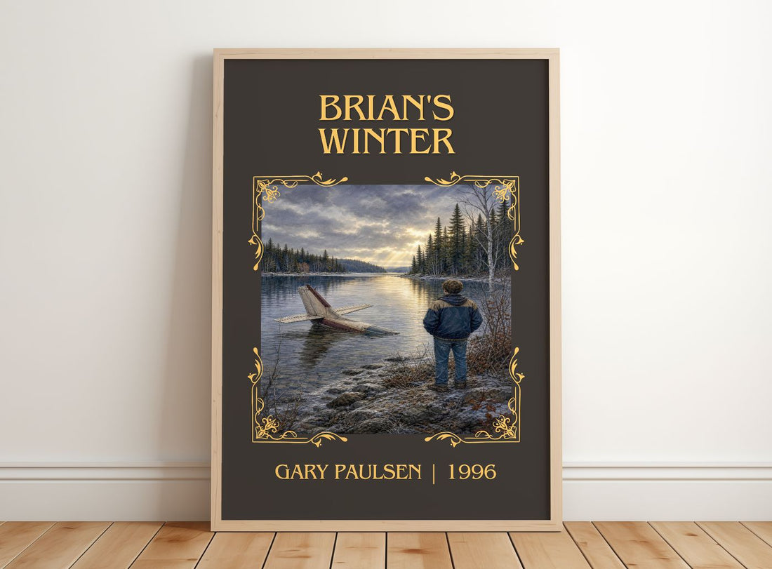 Brian's Winter Classic Book Art Print by Gary Paulsen – framed print leaning on a wooden floor