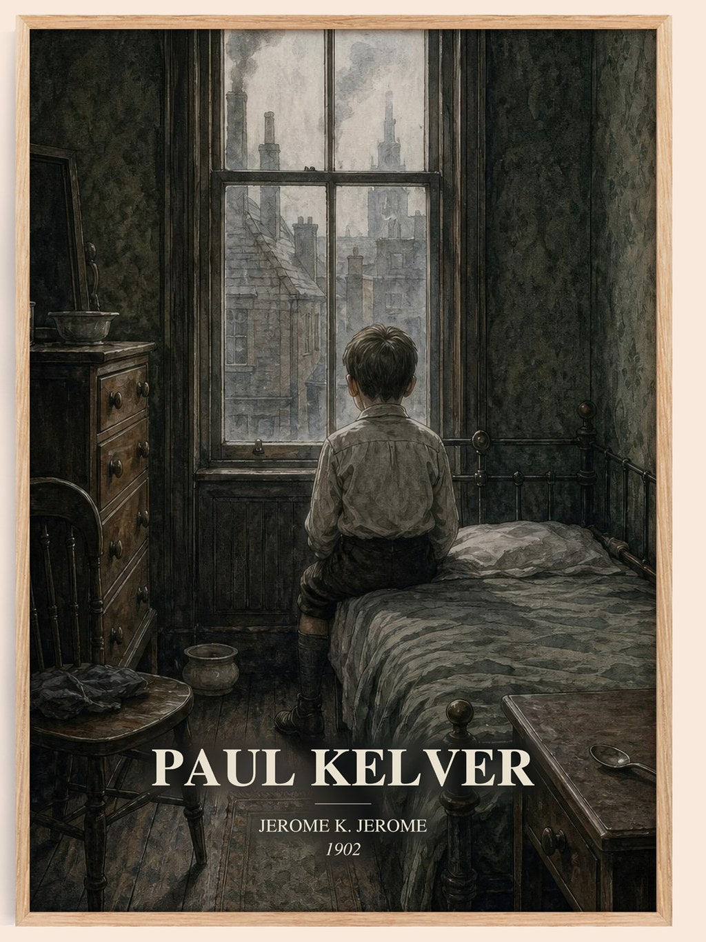 Paul Kelver watercolour book poster by Jerome K. Jerome – framed literary art print