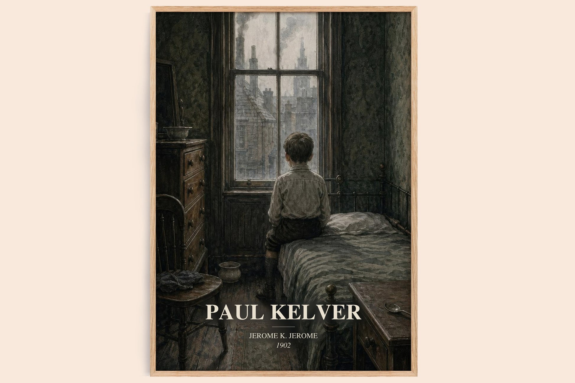 Paul Kelver watercolour book poster by Jerome K. Jerome – framed literary art print