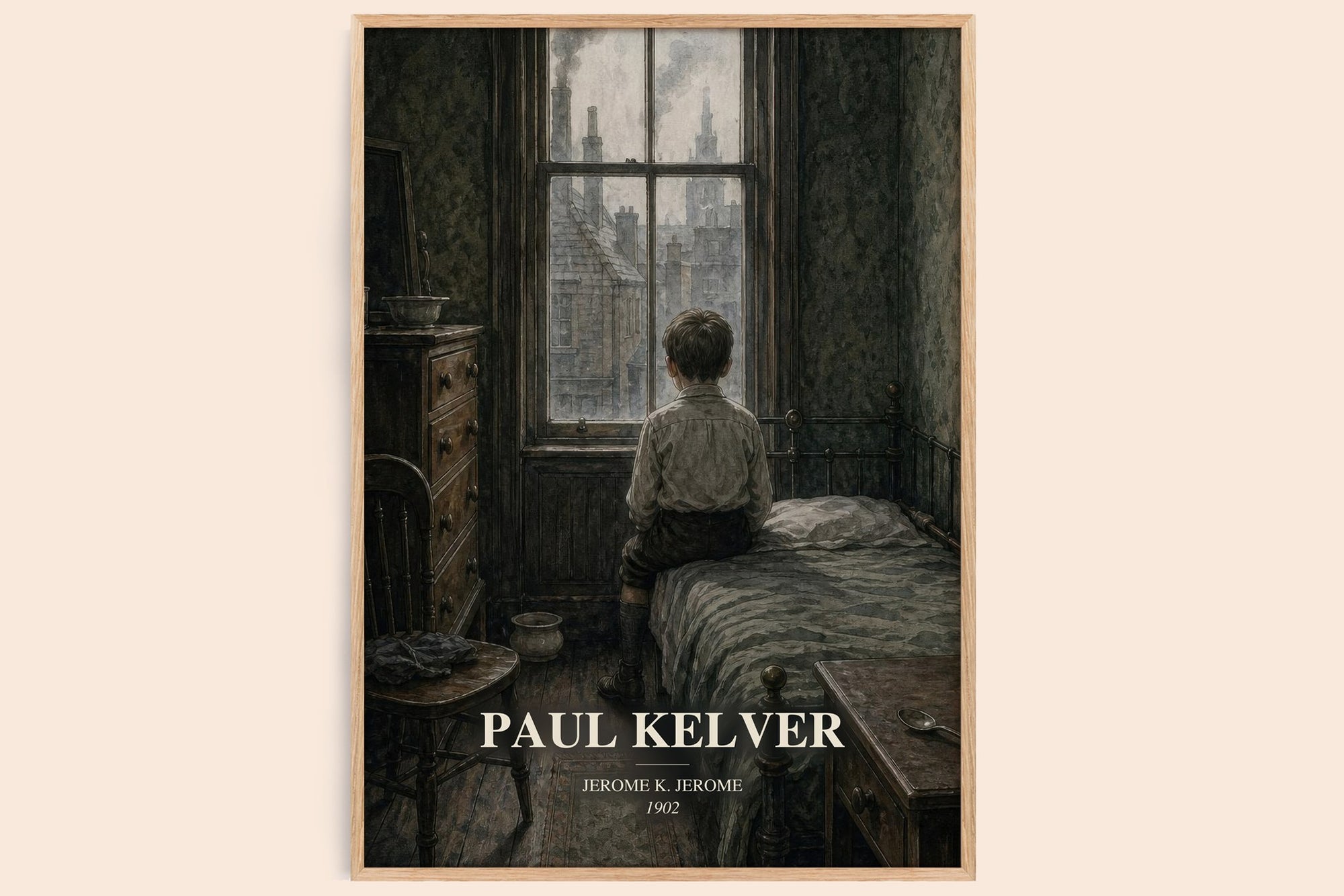 Paul Kelver watercolour book poster by Jerome K. Jerome – framed literary art print