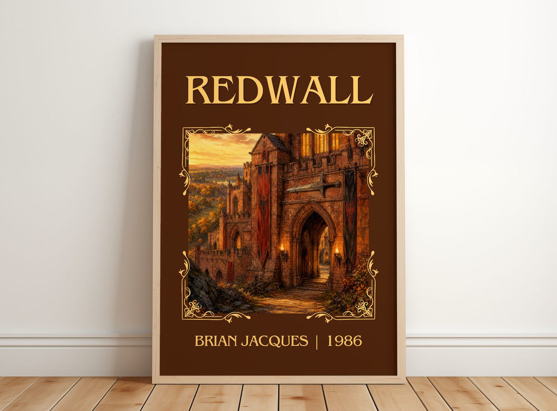 Redwall Classic Book Art Print by Brian Jacques – framed print leaning on a wooden floor
