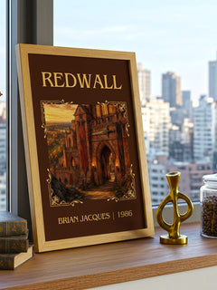 Redwall Classic Book Art Print by Brian Jacques – framed print on a city-view windowsill