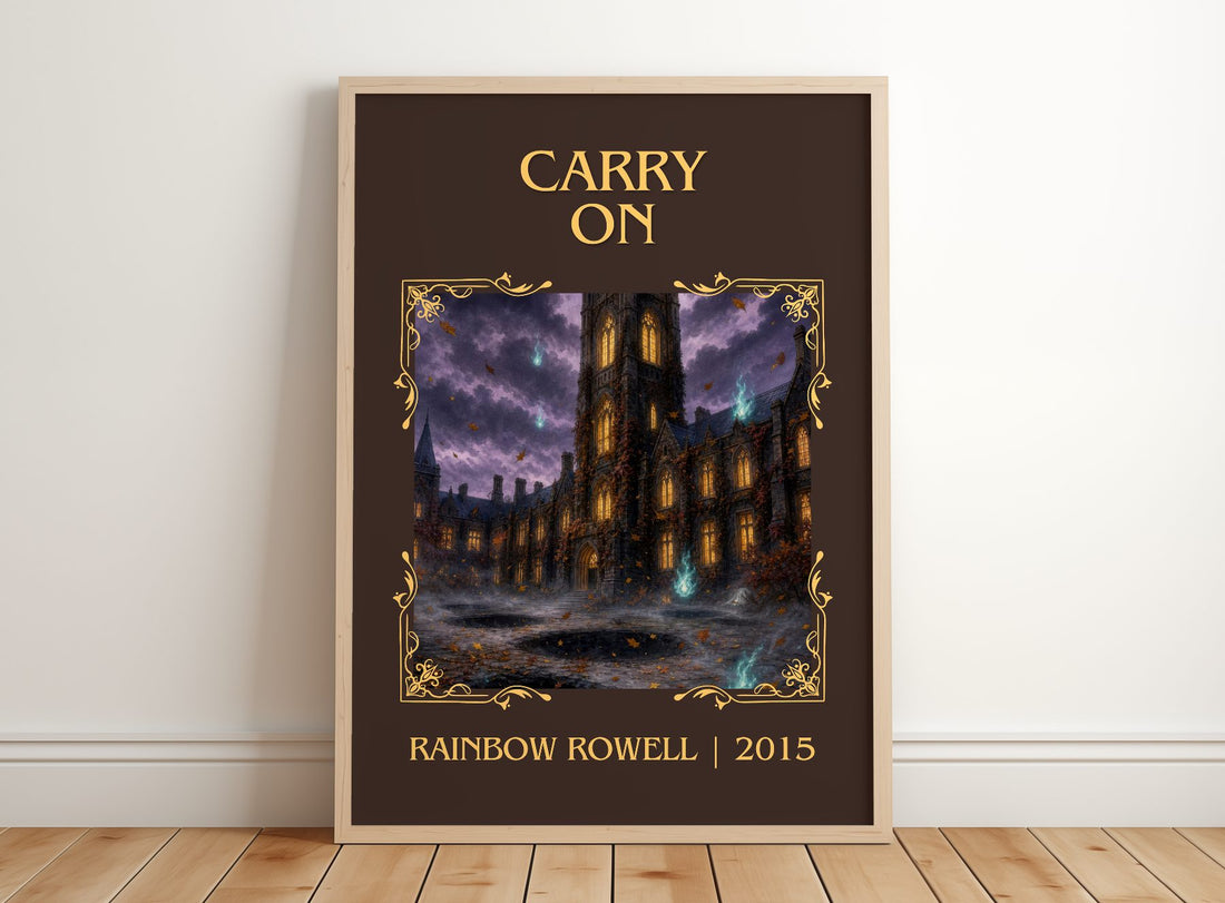 Carry On Classic Book Art Print by Rainbow Rowell – framed print leaning on a wooden floor