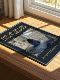 The Story of Tracy Beaker Classic Book Art Print by Jacqueline Wilson – print on a sunlit desk