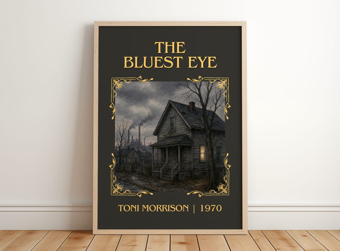 The Bluest Eye Classic Book Art Print by Toni Morrison – framed print leaning on a wooden floor