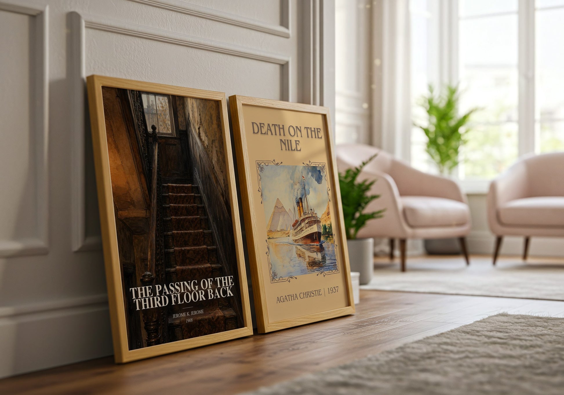 The Passing Of The Third Floor Back watercolour print framed by window – literary home decor