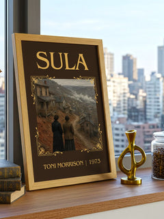 Sula Classic Book Art Print by Toni Morrison – framed print on a city-view windowsill