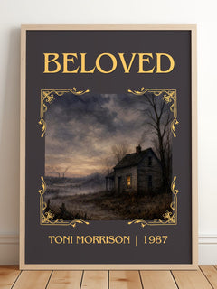 Beloved Classic Book Art Print by Toni Morrison – framed print leaning on a wooden floor
