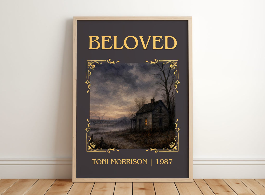 Beloved Classic Book Art Print by Toni Morrison – framed print leaning on a wooden floor