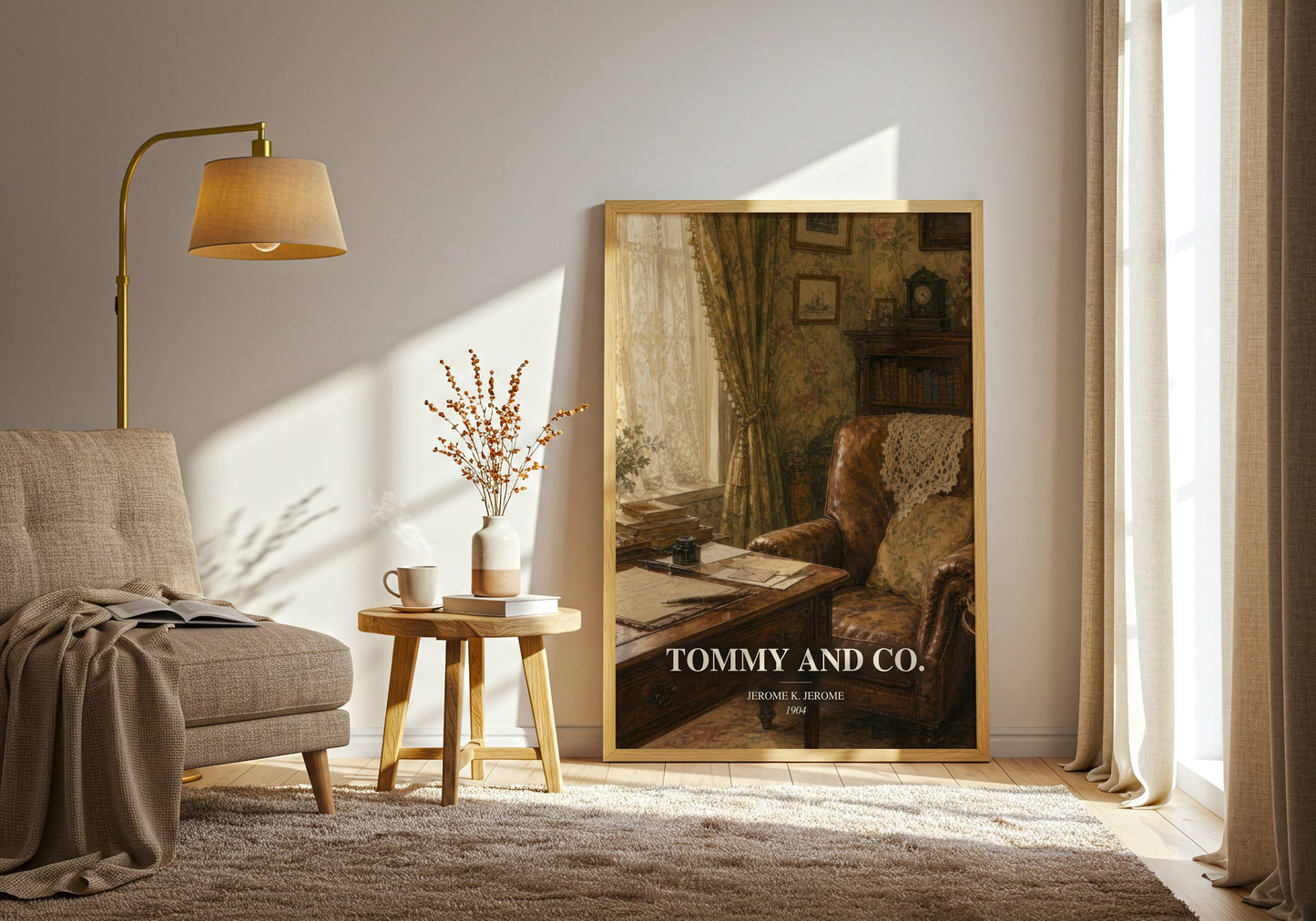 Tommy And Co. watercolour print in frame leaning in hallway – satire wall art