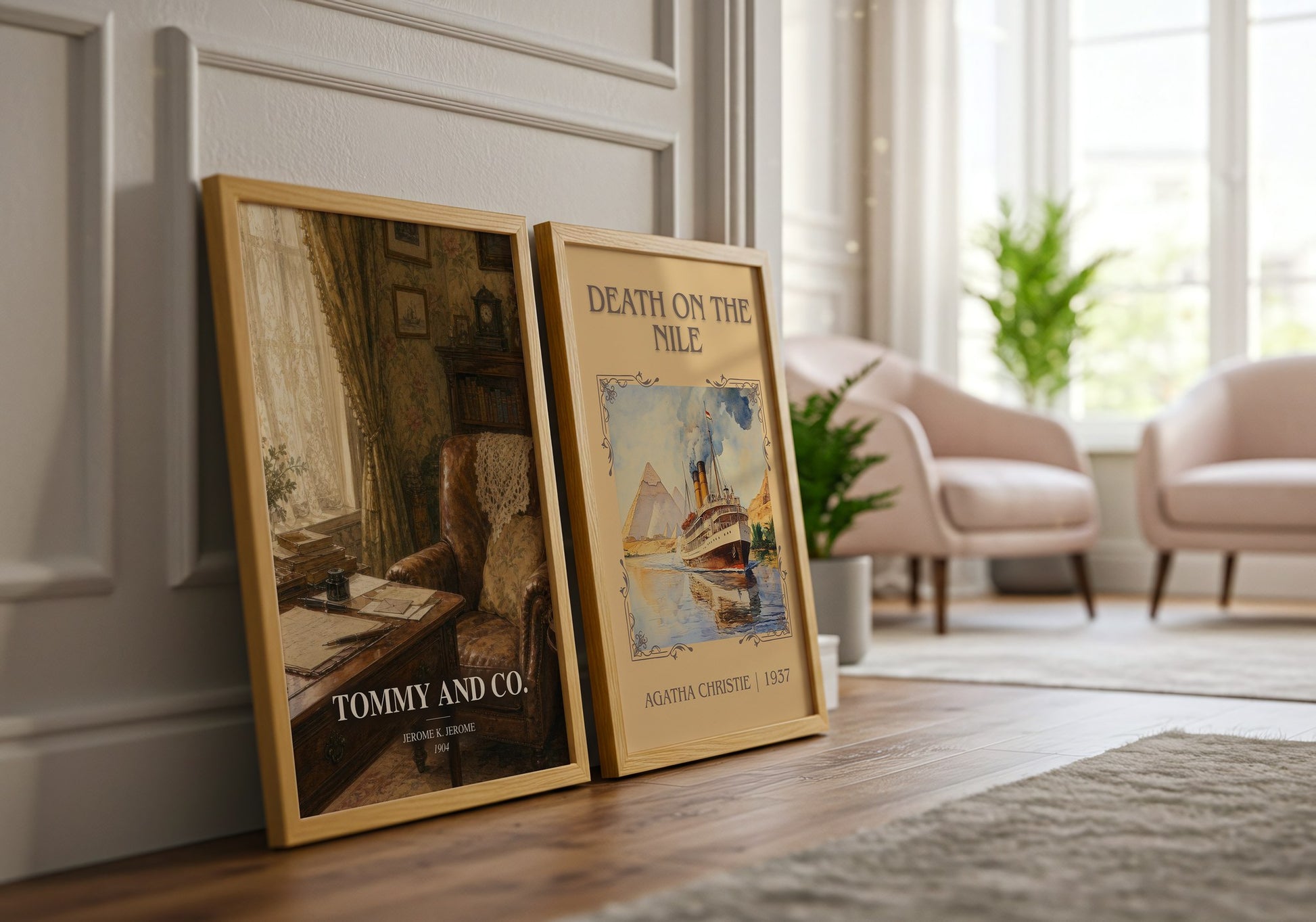 Tommy And Co. watercolour print framed by window – literary home decor