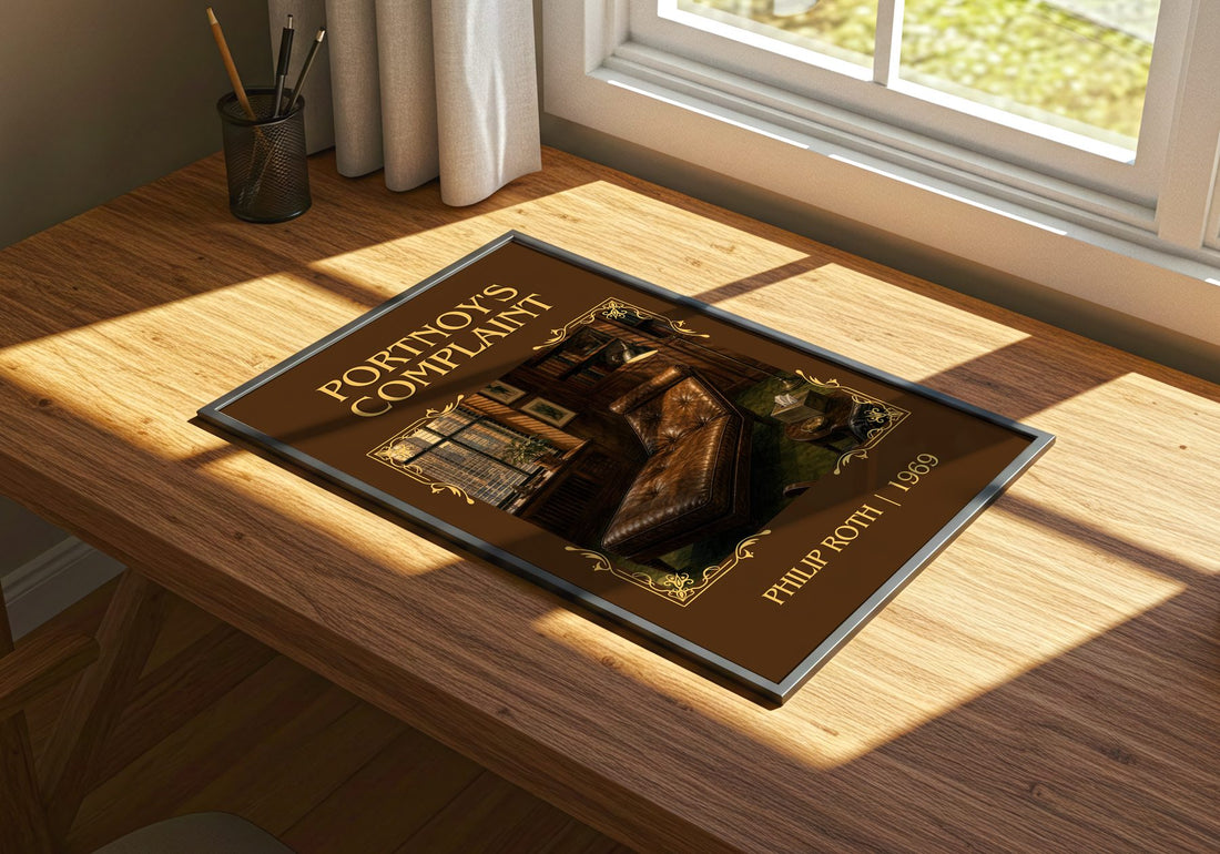 Portnoy's Complaint Classic Book Art Print by Philip Roth – print on a sunlit desk