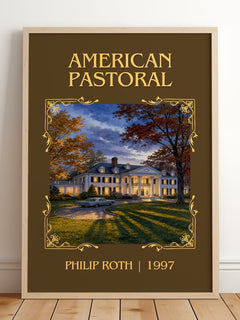 American Pastoral Classic Book Art Print by Philip Roth – framed print leaning on a wooden floor