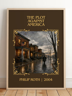 The Plot Against America Classic Book Art Print by Philip Roth – framed print leaning on a wooden floor