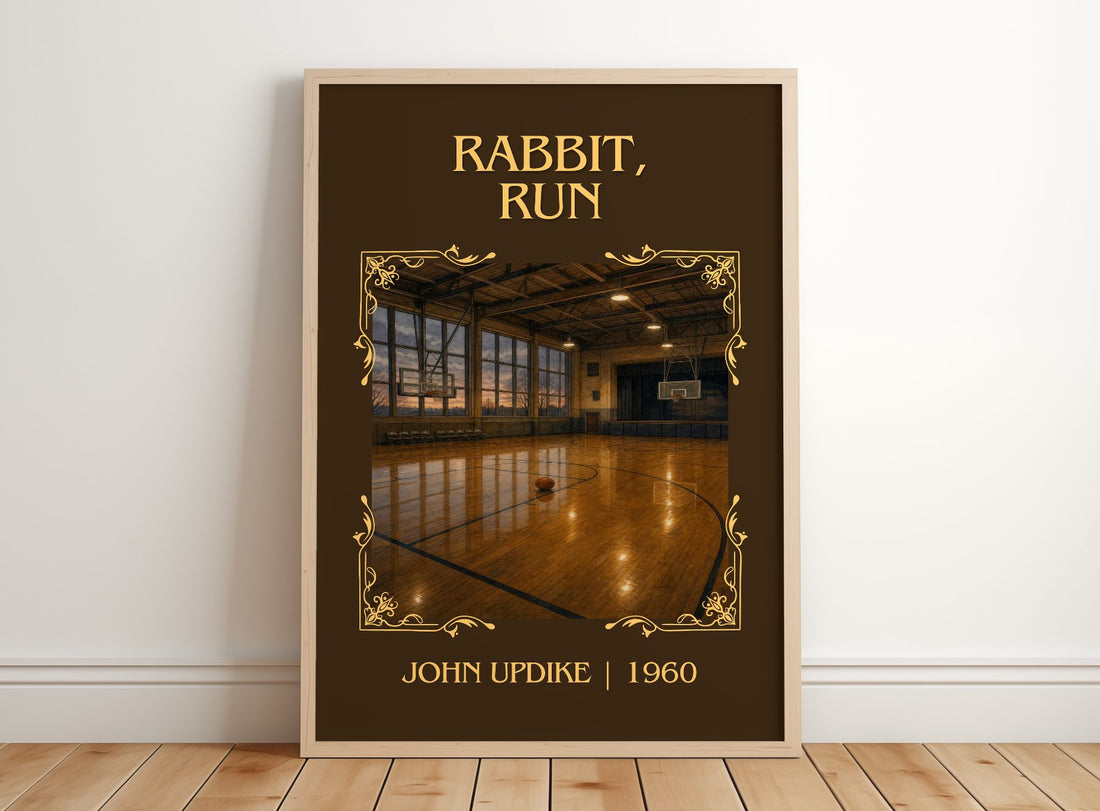 Rabbit, Run Classic Book Art Print by John Updike – framed print leaning on a wooden floor