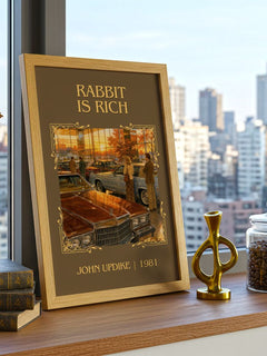 Rabbit Is Rich Classic Book Art Print by John Updike – framed print on a city-view windowsill