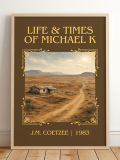 Life & Times of Michael K Classic Book Art Print by J.M. Coetzee – framed print leaning on a wooden floor
