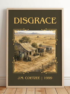 Disgrace Classic Book Art Print by J.M. Coetzee – framed print leaning on a wooden floor