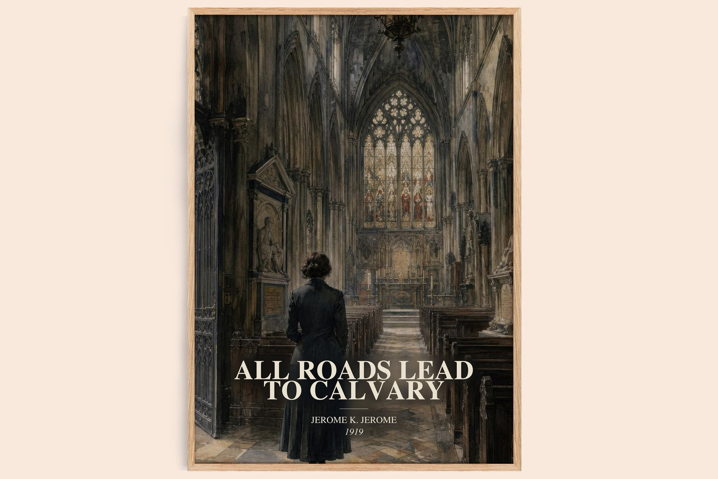 All Roads Lead To Calvary watercolour book poster by Jerome K. Jerome – framed literary art print