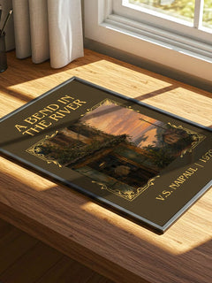 A Bend in the River Classic Book Art Print by V.S. Naipaul – print on a sunlit desk