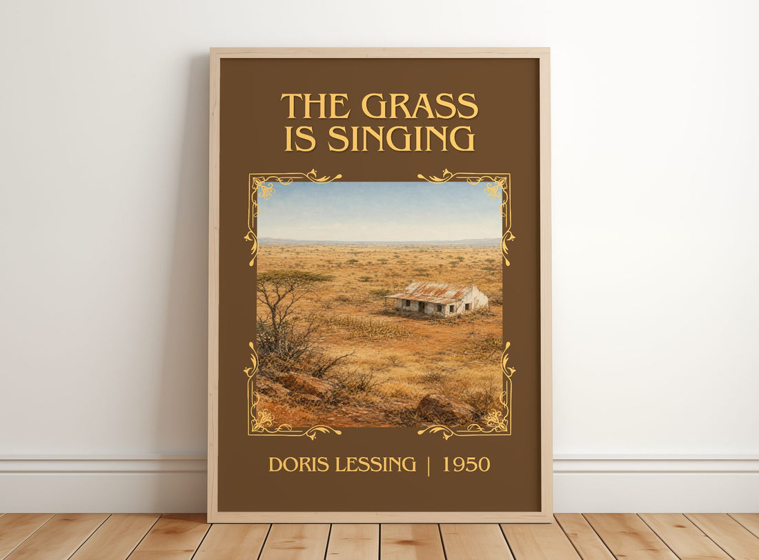 The Grass Is Singing Classic Book Art Print by Doris Lessing – framed print leaning on a wooden floor