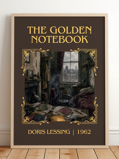 The Golden Notebook Classic Book Art Print by Doris Lessing – framed print leaning on a wooden floor