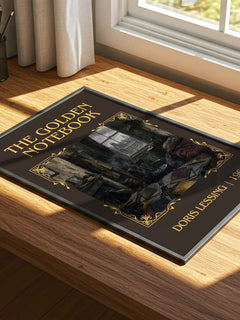 The Golden Notebook Classic Book Art Print by Doris Lessing – print on a sunlit desk