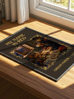 My Name Is Red Classic Book Art Print by Orhan Pamuk – print on a sunlit desk