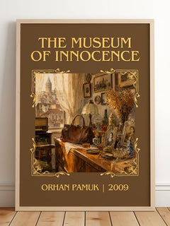 The Museum of Innocence Classic Book Art Print by Orhan Pamuk – framed print leaning on a wooden floor