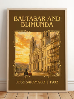 Baltasar and Blimunda Classic Book Art Print by José Saramago – framed print leaning on a wooden floor