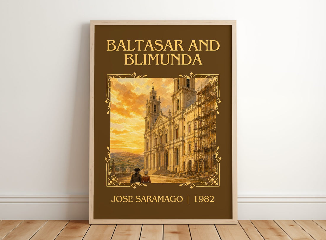 Baltasar and Blimunda Classic Book Art Print by José Saramago – framed print leaning on a wooden floor