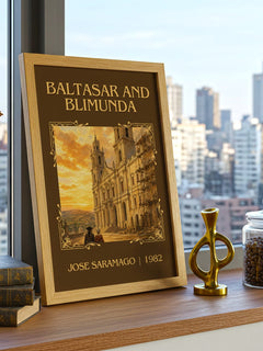 Baltasar and Blimunda Classic Book Art Print by José Saramago – framed print on a city-view windowsill