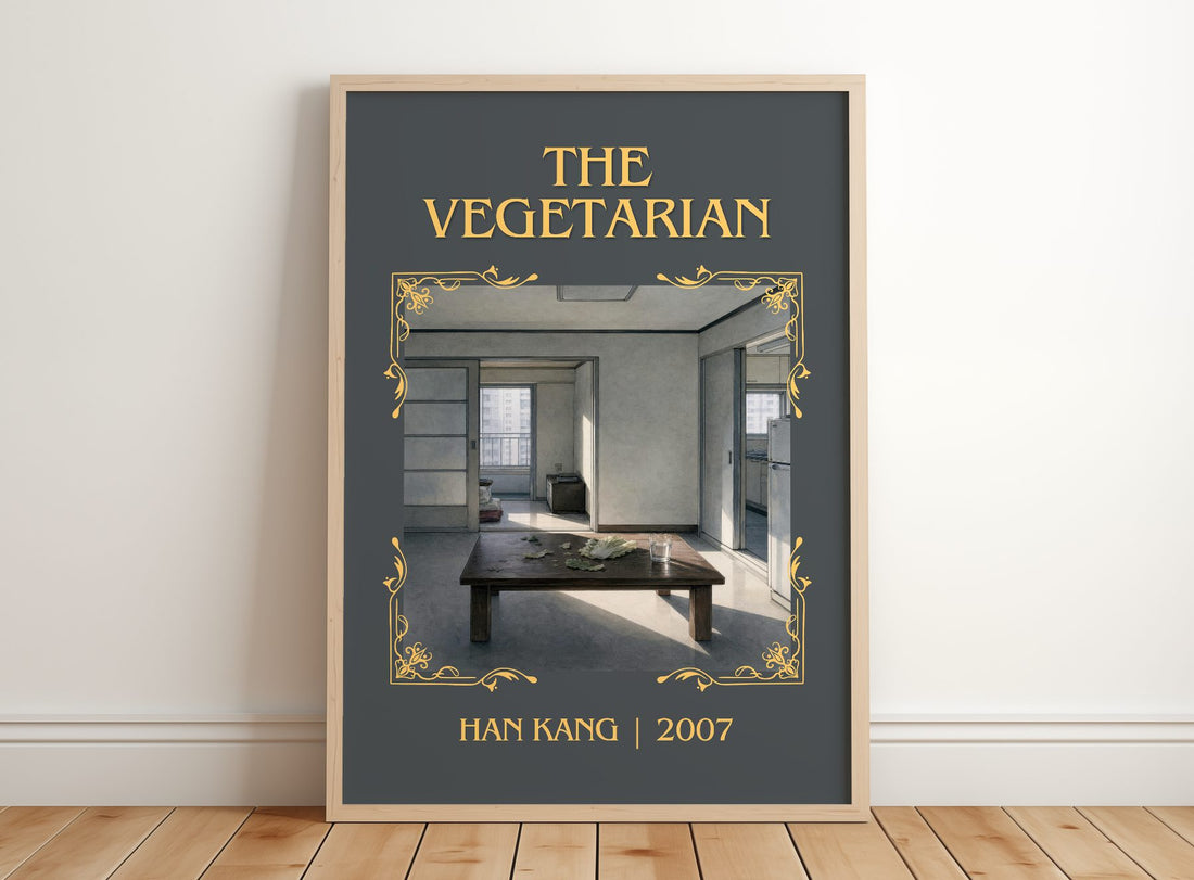 The Vegetarian Classic Book Art Print by Han Kang – framed print leaning on a wooden floor