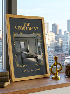 The Vegetarian Classic Book Art Print by Han Kang – framed print on a city-view windowsill