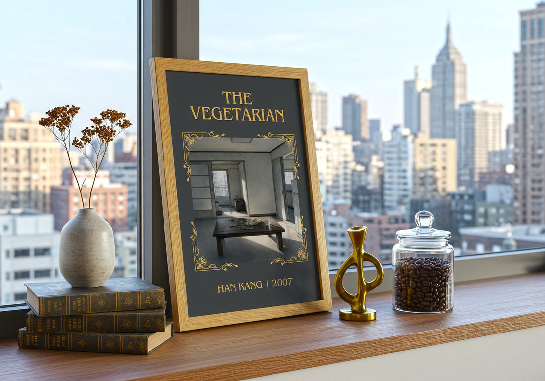 The Vegetarian Classic Book Art Print by Han Kang – framed print on a city-view windowsill