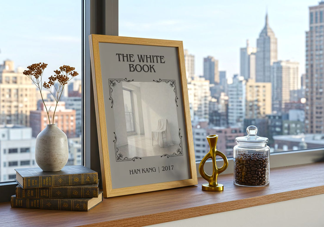 The White Book Classic Book Art Print by Han Kang – framed print on a city-view windowsill
