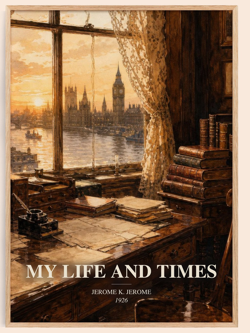 My Life And Times watercolour book poster by Jerome K. Jerome – framed literary art print