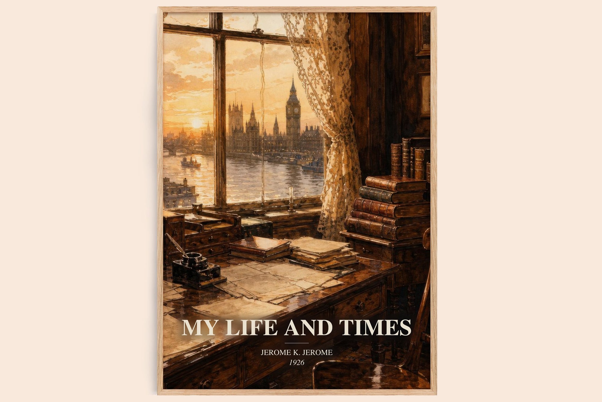 My Life And Times watercolour book poster by Jerome K. Jerome – framed literary art print
