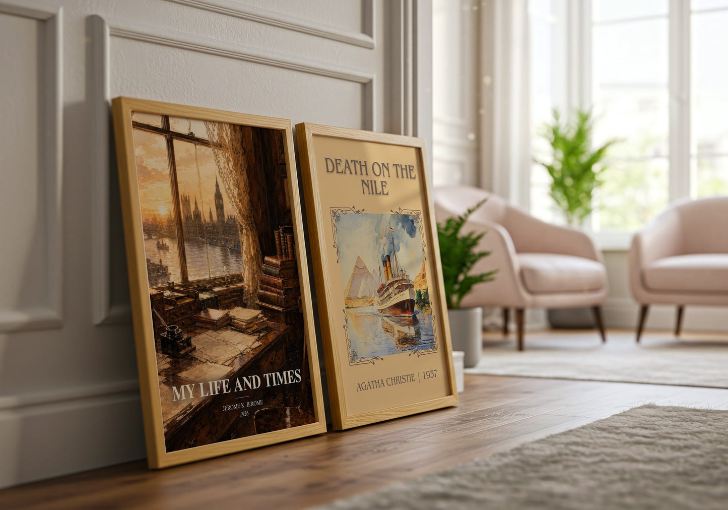 My Life And Times watercolour print framed by window – literary home decor