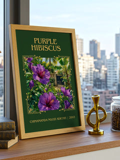 Purple Hibiscus Classic Book Art Print by Chimamanda Ngozi Adichie – framed print on a city-view windowsill