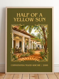 Half of a Yellow Sun Classic Book Art Print by C. Adichie – framed print leaning on a wooden floor