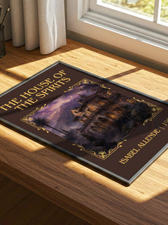 The House of the Spirits Classic Book Art Print by Isabel Allende – print on a sunlit desk